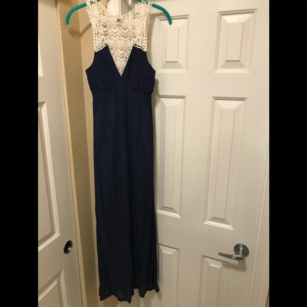 Blue maxi, crochet top/back